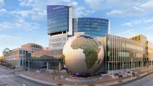 Exterior of North Carolina Museum of Natural Sciences and Nature Research Center with Globe
