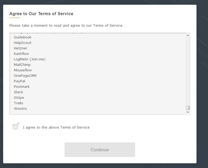 Terms of service screenshot