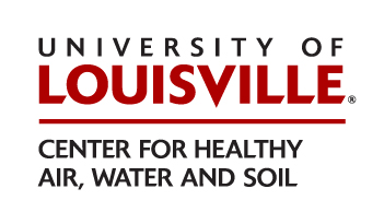 University of Louisville logo with Center for Healthy Air, Water and Soil written below in black text on a white background.